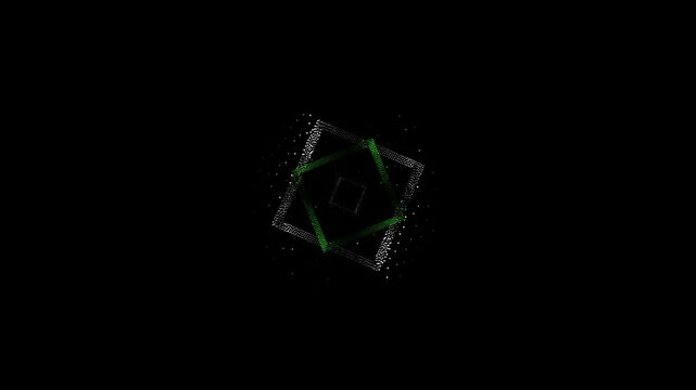 Technological geometric loop background, rotating squares, stipple dots