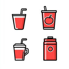 Red juice cups and a can. Illustration of beverages. Possible use for menu design or product marketing