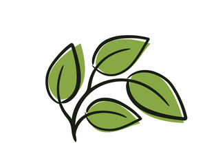 Curved plant with four leaves. Spring, planting and nature design element. Isolated vector image