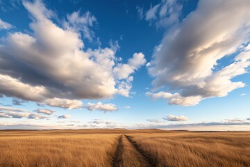 Obraz premium Grassy Field Under a Cloudy Sky