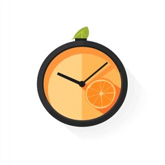 Orange clock, time, fruit, healthy, digital, flat design, illustration, graphic