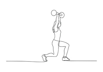 Continuous One Line Woman Lifting Weights | Minimalist Fitness Vector Illustration
