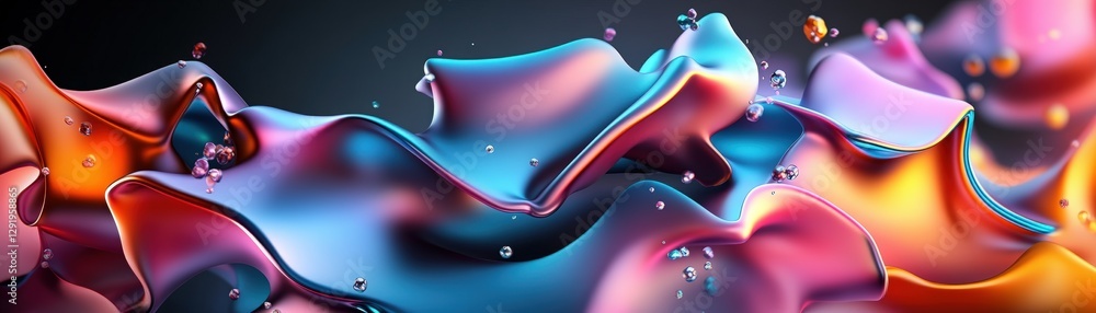 Poster bright and colorful liquid swirls in a transparent container with reflections and light effects