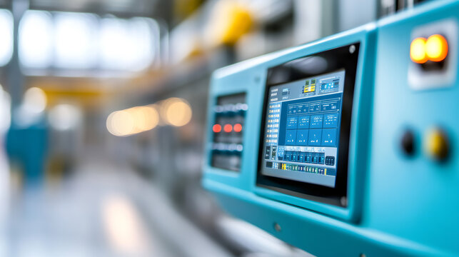 Control panel monitoring production process parameters in a modern factory, ensuring smooth and efficient operations