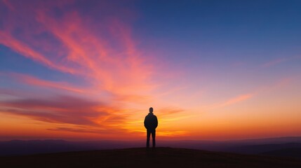 Silhouette of a person watching the sunrise