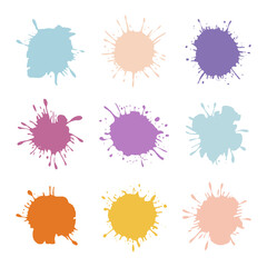 A digital collection of abstract ink blots in vibrant tones. Useful for digital art, print, and branding purposes.