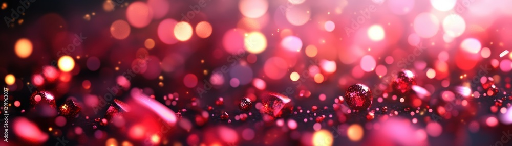 Poster burning candles on the beach with red bokeh lights creating a festive and glowing atmosphere
