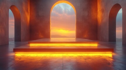 Fototapeta premium Stunning Sunset View Through Arched Windows