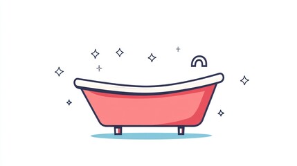 Simple red bathtub illustration, flat design, minimalist style, for hygiene products