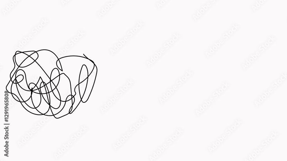 Poster chaotic and mess lines with lightbulb continuous line drawing animation. problem solving concept mot