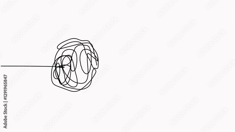 Poster chaos and mess circle continuous line drawn animation. problem solution symbol video. animated psych