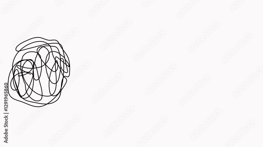 Poster chaotic and mess lines with lightbulb continuous line drawing animation. problem solving concept mot