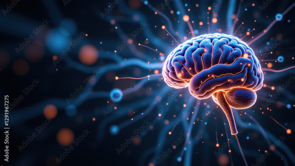 Poster brain with lightning bolts representing ai computational power.