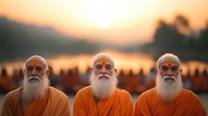 meditating holy men at sunrise