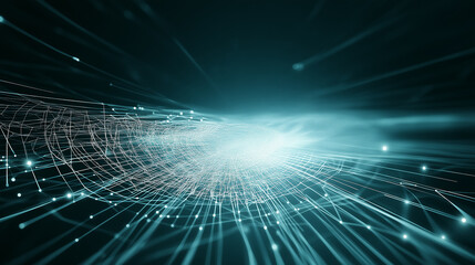 Digital data stream flowing dynamically through glowing cyberspace network, streaming particles visualizing high speed information transfer and technological connectivity