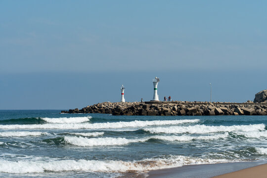 Twin Lighthouses at Agva Merkez, Turkey, on a Sunny Day