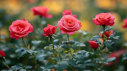 Blooming pink roses in a garden, soft focus background, nature beauty, ideal for greeting cards
