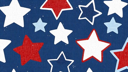 Fototapeta premium Patriotic star pattern textile design, blue background, holiday, crafting