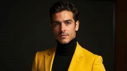 Fototapeta premium Confident Young Man in Yellow Blazer Studio Portrait