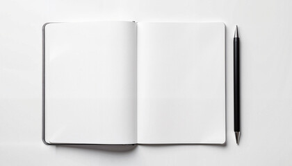 A blank open notebook with a pen, symbolizing the start of exam preparation, note-taking, or an open book exam.