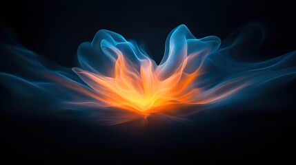 Fototapeta premium Abstract orange and blue energy waves on black background