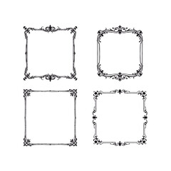 Dark classic antique ornament, floral oval, vector royal baroque border, and Gothic old frame set. Rococo magic, Victorian elegance, and elaborate decorating with copy space. Perfect for embroidery, w