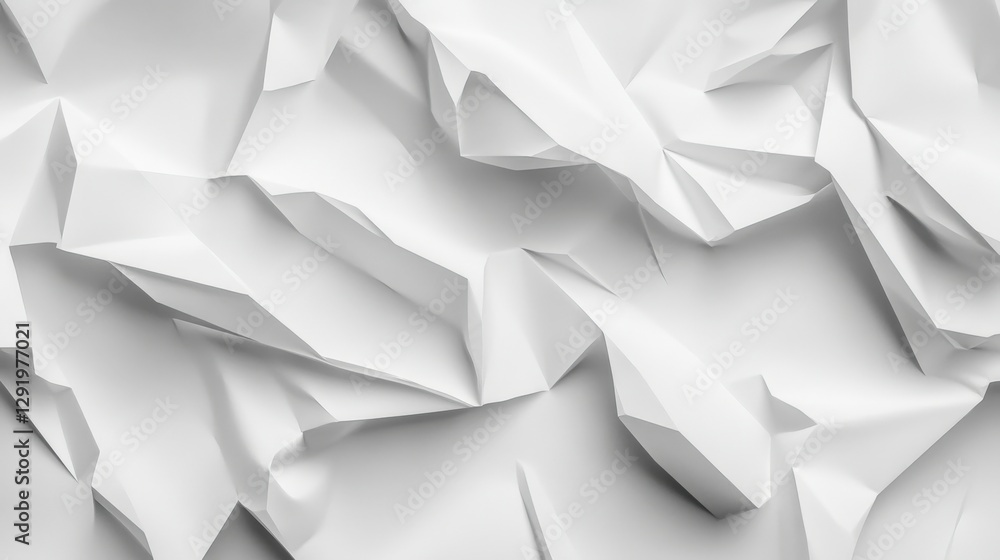 Poster abstract white crumpled paper texture with sharp folds and shadows for design backgrounds