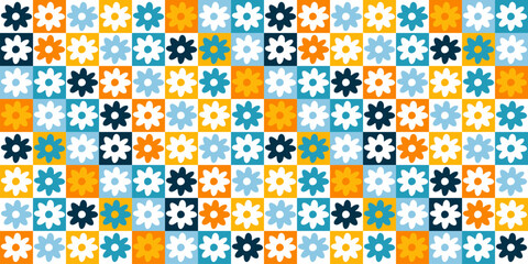 Vibrant Retro Floral Seamless Pattern Illustration – Hand-Drawn Vintage Flower Art for Spring-Inspired Textile and Nature-Themed Designs