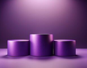 three purple cylindrical platforms arranged against gradient background