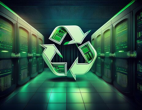 green technology sustainable data center with recycling symbol - Powered by Adobe