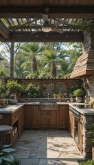 Fototapeta premium Nature-Inspired Outdoor Kitchen with a Vintage Touch