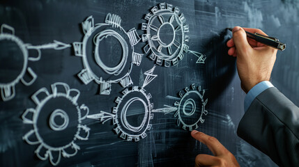 businessman drawing a gear