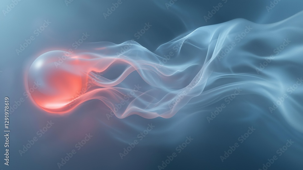 Poster abstract digital art piece with a dark blue background. in the center of the image, there is a red s
