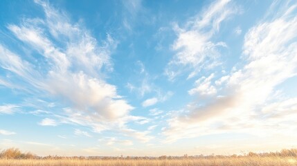 Autumn sky over golden field, sunset cloudscape, nature background, ideal for travel posters