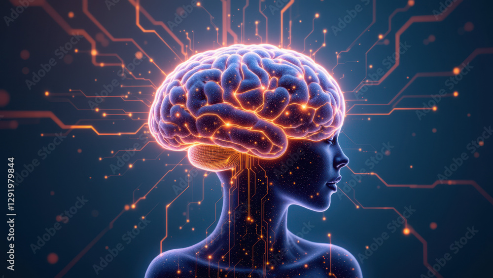 Aufkleber an artistic representation of artificial general intelligence with a human brain and body silhouette