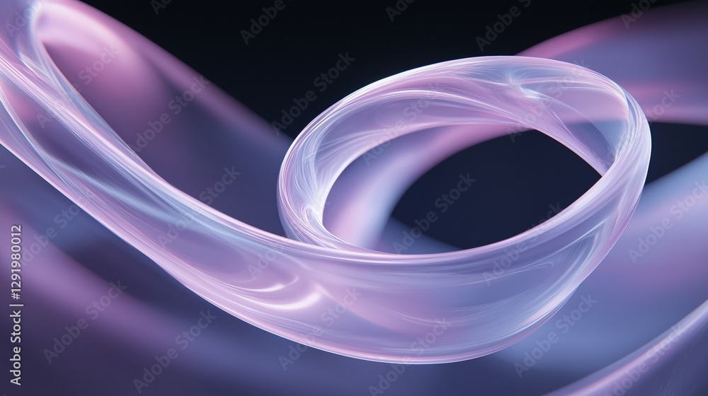 Poster abstract digital art piece with a dark background. it features a curved, wavy line that forms a ring