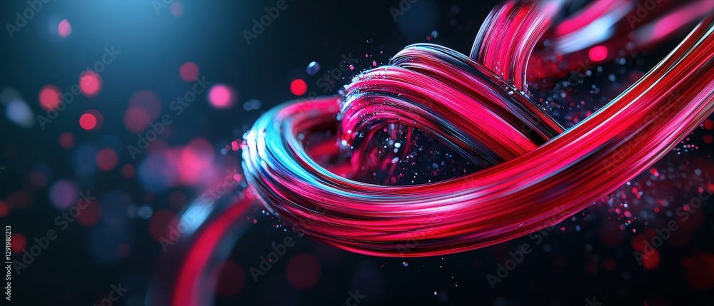Poster abstract red and blue lines create dynamic pattern on black background in digital artwork