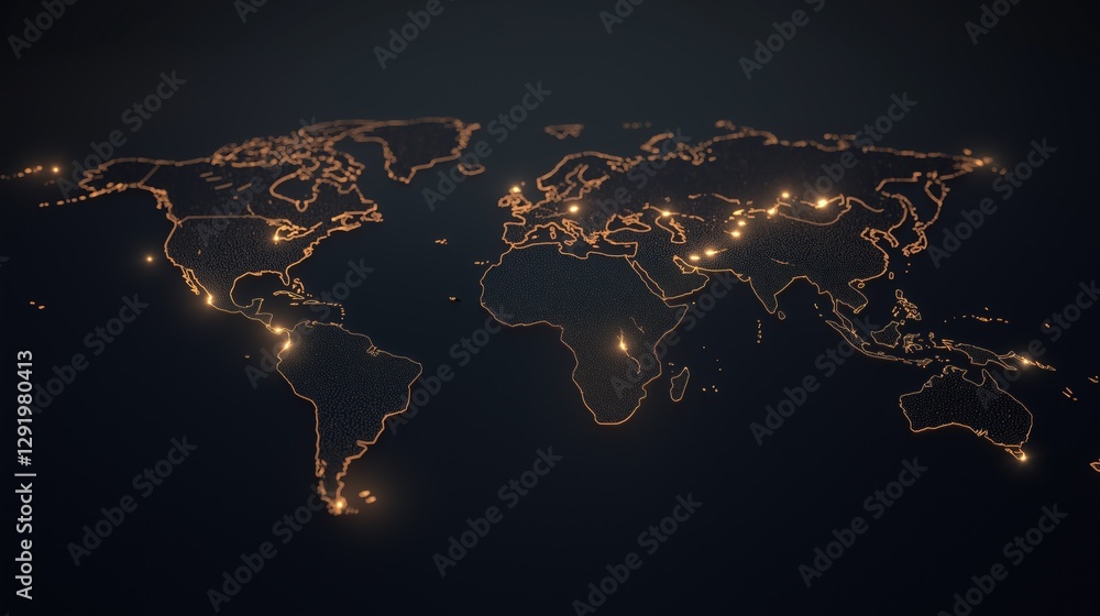 Aufkleber world map with a black background. the map is made up of small white dots that form the outline of t