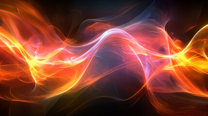 Fototapeta premium Vibrant Plasma Energy: A Symphony of Light and Color, swirling in mesmerizing waves of fiery orange, red, and white hues against a dark background. Experience the cosmic dance of energy!