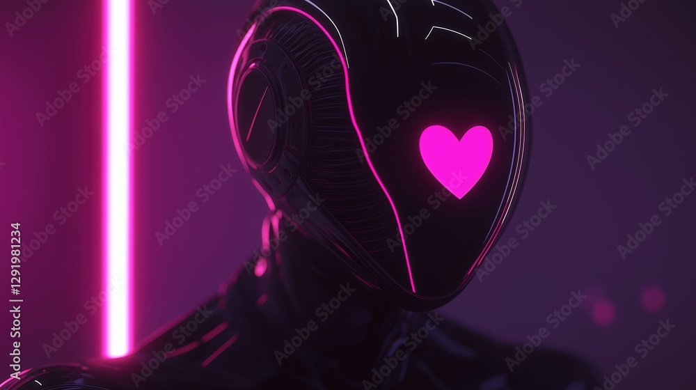 Aufkleber digital illustration of a futuristic robot with a pink heart symbol on its face. the robot is wearin