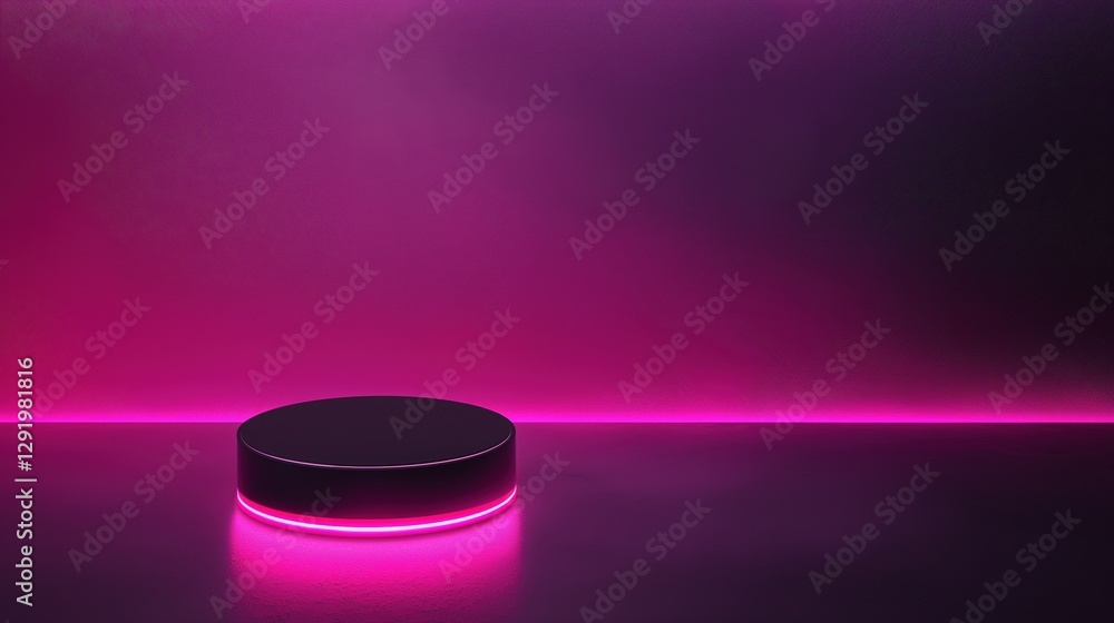 Aufkleber 3d rendering of a black circular object on a pink and purple gradient background. the object appears
