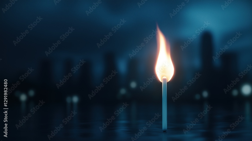 Aufkleber close-up of a single matchstick with a flame burning brightly. the matchstick is in the center of th