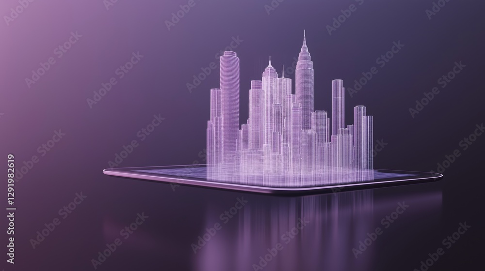 Aufkleber 3d rendering of a futuristic cityscape. the city is made up of multiple tall buildings, each with a 