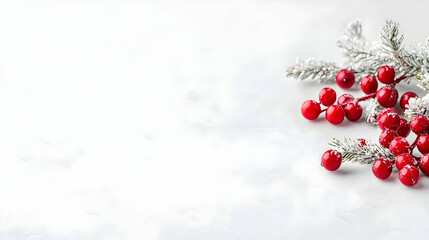 Festive winter berries and pine branch on white background
