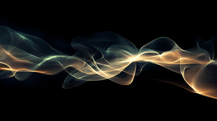 Serene golden and teal waves dance across a deep black canvas, creating a mesmerizing, ethereal glow.  The soft, flowing lines evoke feelings of tranquility and wonder.