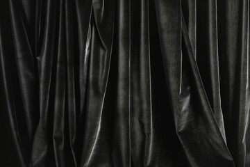 Obraz premium Luxurious black velvet fabric draped elegantly, creating an opulent and dramatic atmosphere.