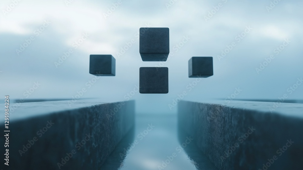 Aufkleber group of six black cubes arranged in a square formation. the cubes are of different sizes and shapes