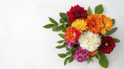 Bright and colorful flower arrangement with vibrant blooms and green leaves