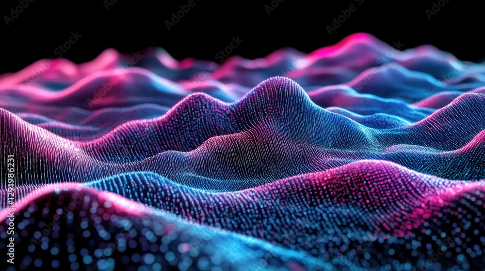 Poster abstract waves of vibrant colors undulate in a digital landscape, creating a mesmerizing visual effe