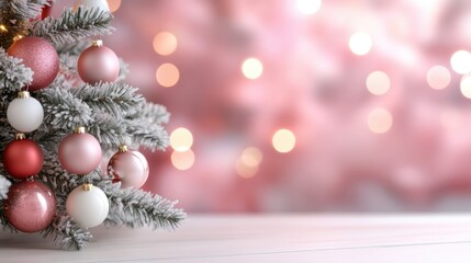 Fototapeta premium Pink Christmas ball ornament hanging on a tree
